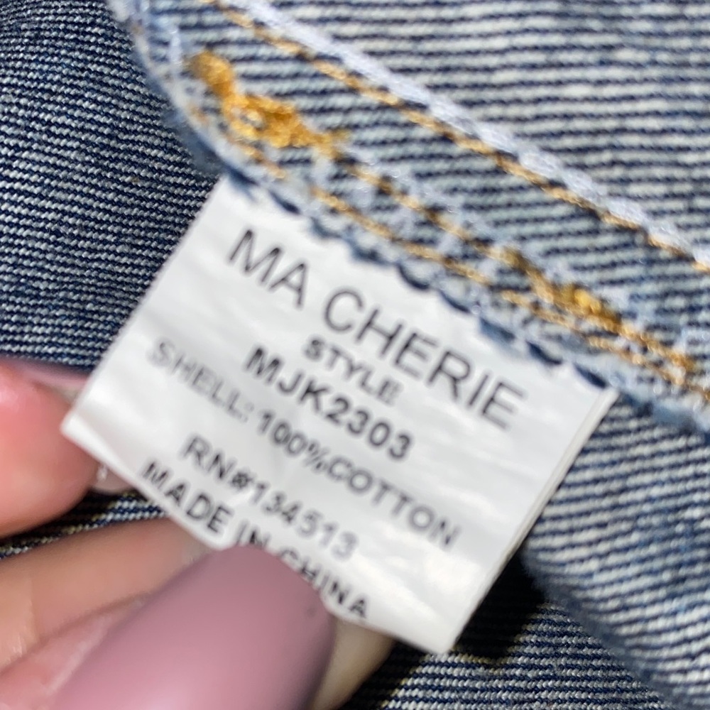 Ma Cherie Denim Distressed Jean Jacket With Belt Mid Length Size Large - Picture 16 of 16